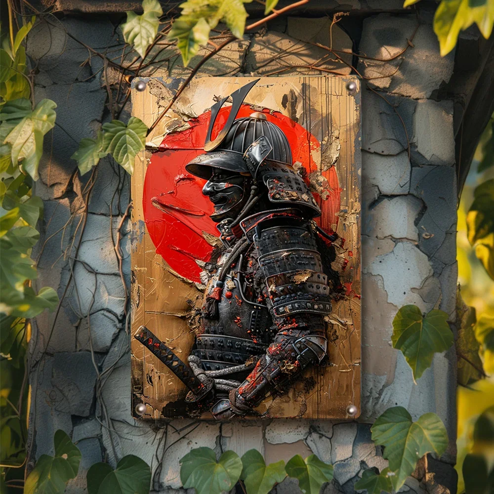 Japanese Samurai Metal Wall Art 12x16in Round