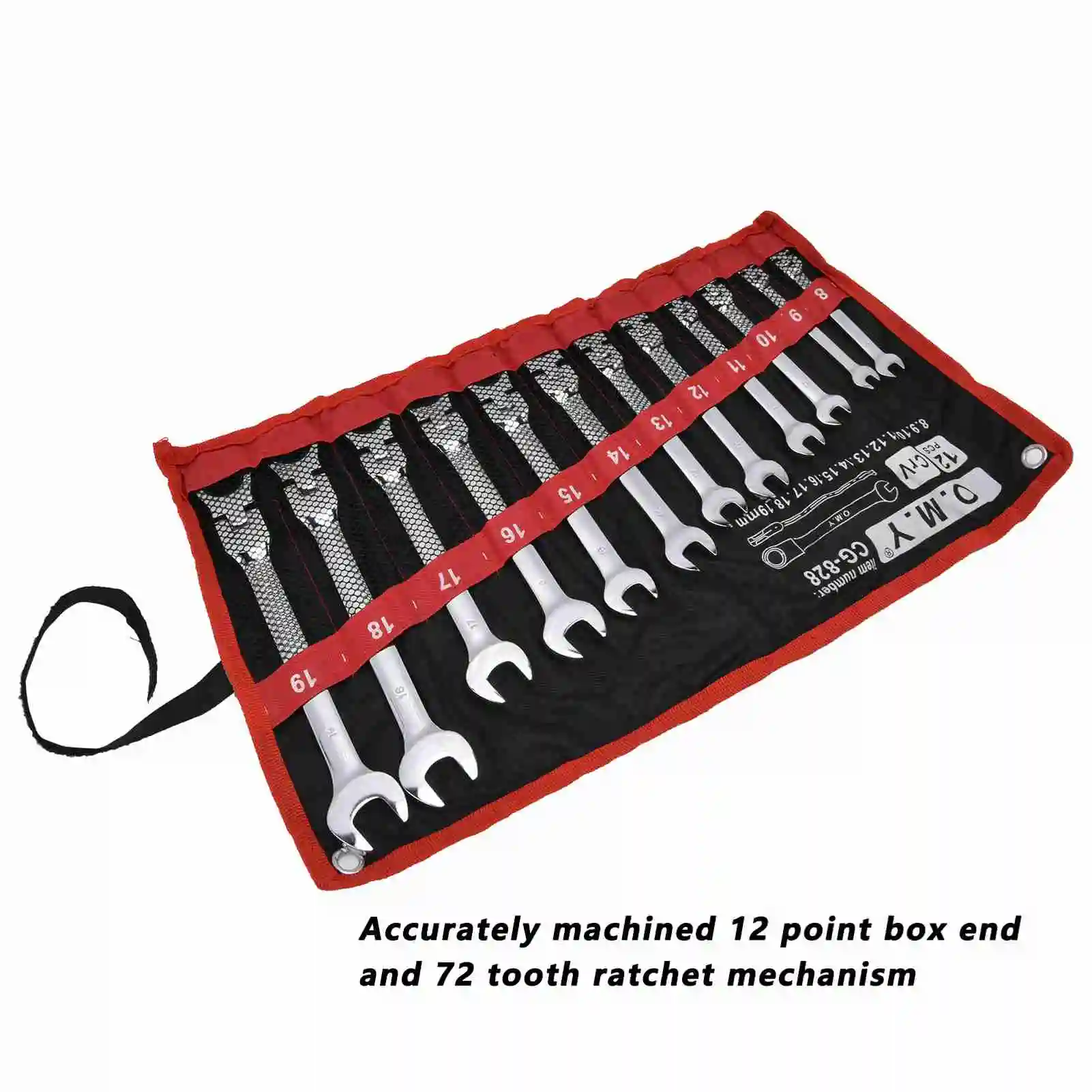 Ratchet Wrench Set Kit Metric Combination Chrome Vanadium Steel 8‑19mm with Storage Bag Ratchet Wrench Kit Manual Tools