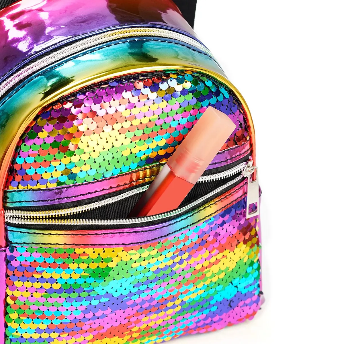 Mini Multicolored Sequin Decorated Zipper Fashion Backpack