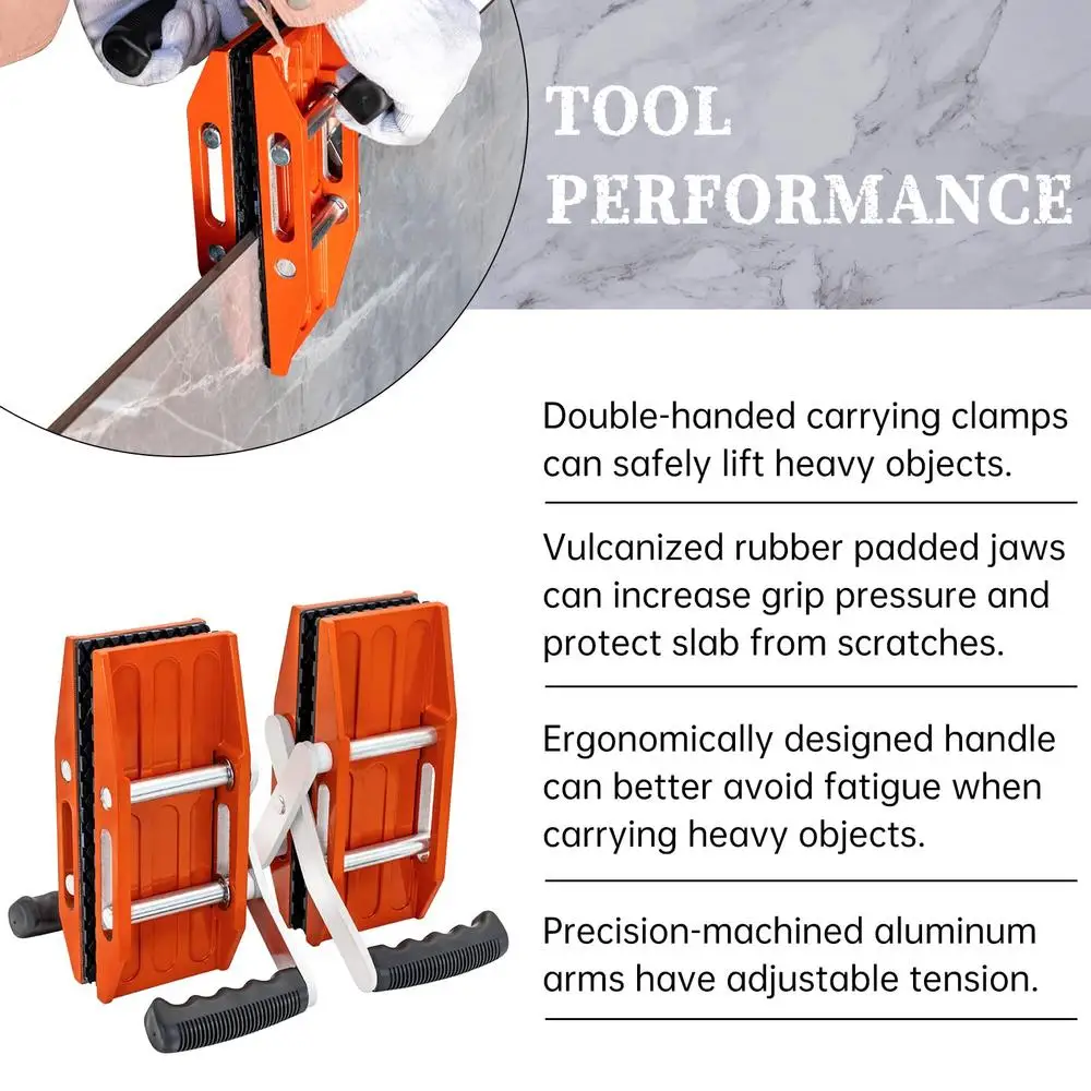 Double Handed Granite Panel Carriers 660lbs Capacity Stone Lifting Tools 2 Pack Clamp Kit Transporting Heavy Duty Glass Plywood
