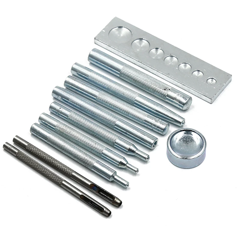 New 11 Pcs Snap Rivet Fastener Buttons Installation Tool Kit For DIY Leather Crafts Hand Punch Tool Set DIY Material Accessories