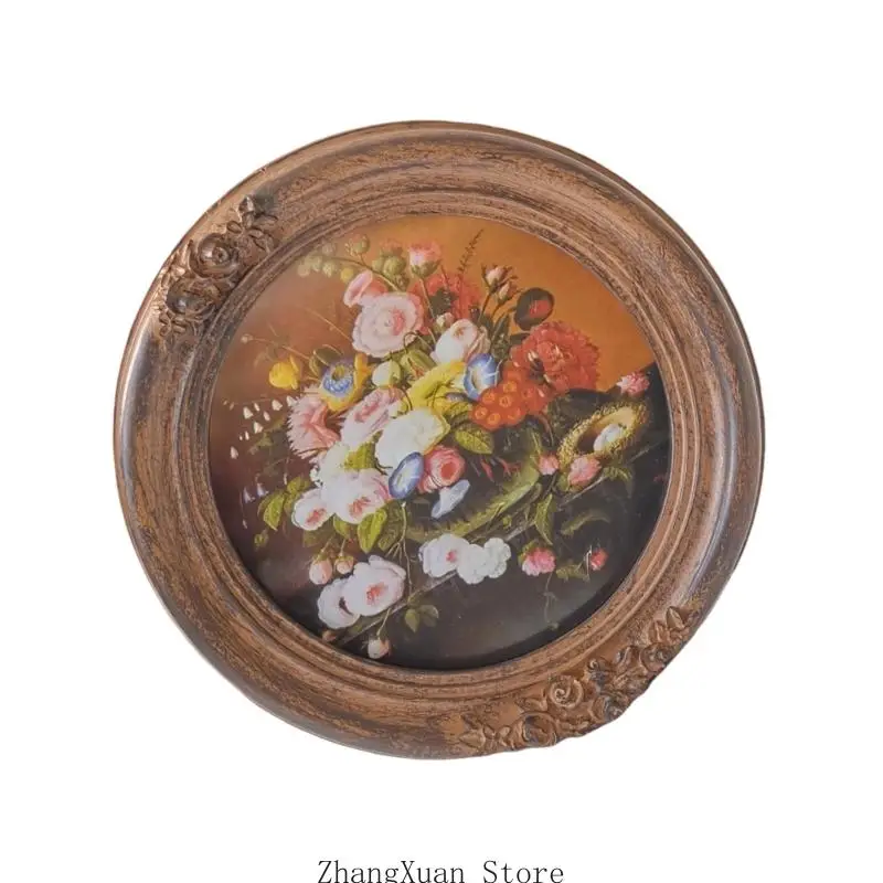 Dekorativer Kunstrahmen für Fotos und Drucke, runder Bilderrahmen aus Kunstharz mit erhabener Blumenverzierung und antiken – Detail 4