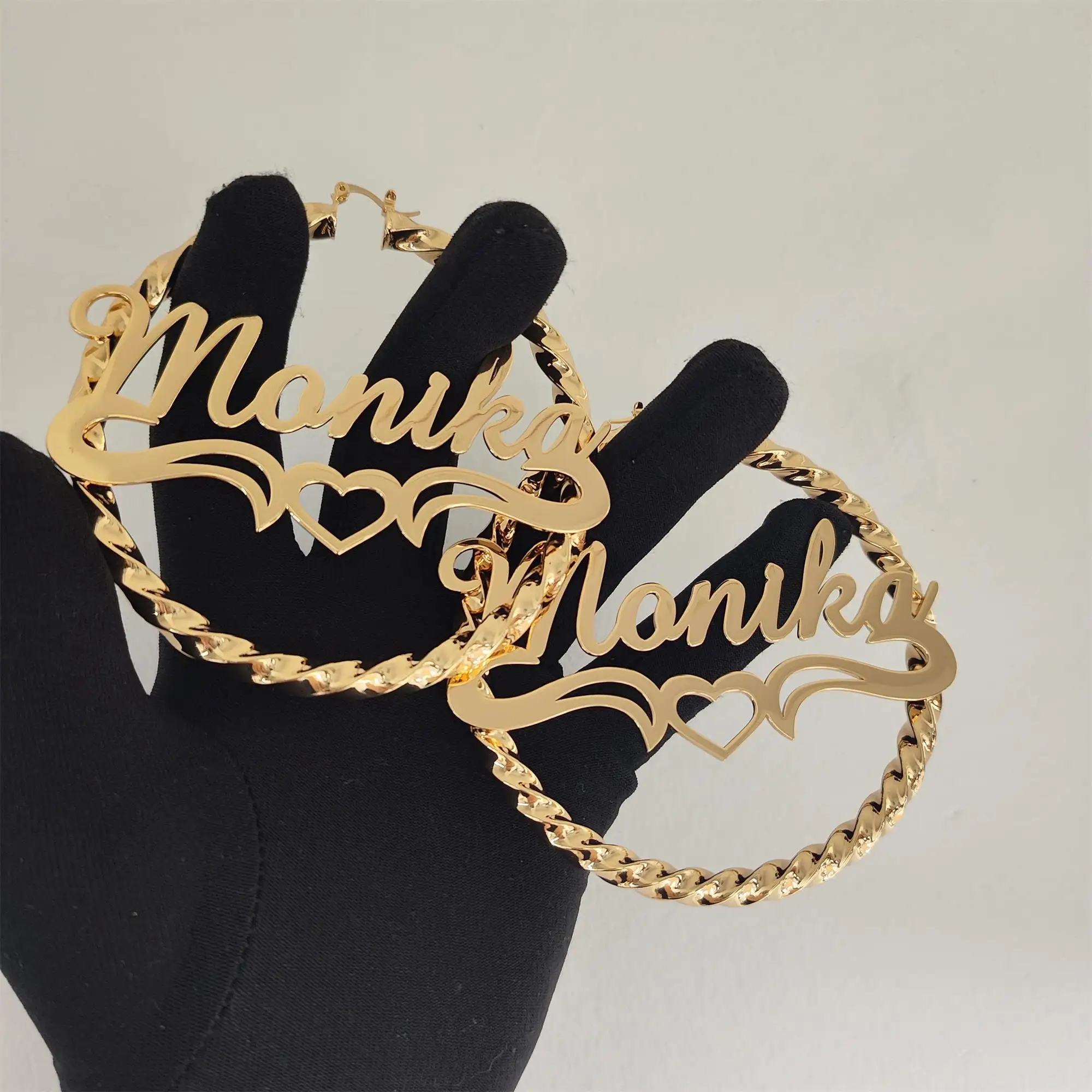 2023 30-90mm Custom Stainless Hallow Name Big Hoop Earrings Personalized Twisted Earrings Party Anniversary  Jewelry Gifts