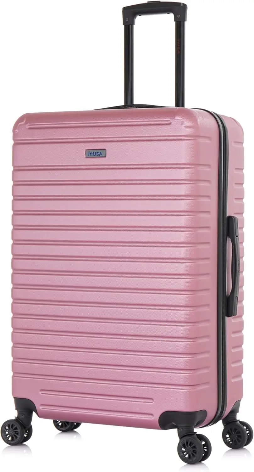 

Spacious 28 Inch Hardside Luggage with GEL Handle, Dual Spinner Wheels, and Studs in Rose Gold for Travel
