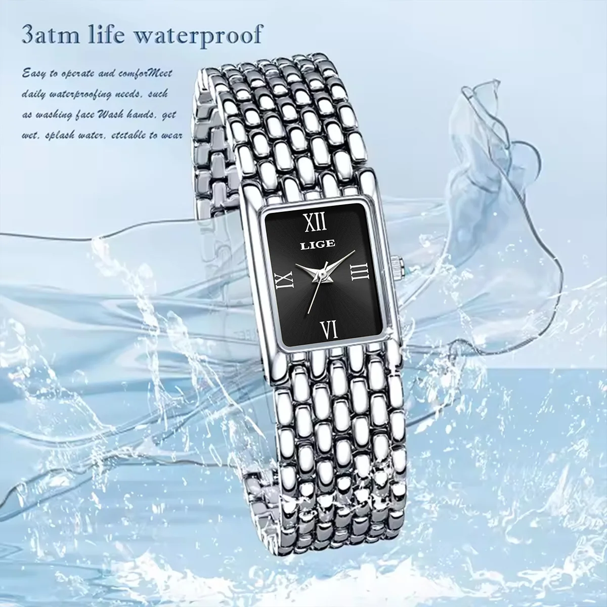 LIGE женские кварцевые часы, роскошный ремешок из нержавеющей стали, спортивные женские часы на открытом воздухе, водонепроницаемые квадратные женские часы, повседневные часы