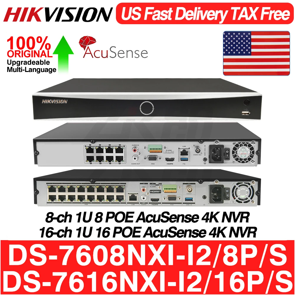 

Hikvision 4K NVR DS-7608NXI-I2/8P/S DS-7616NXI-I2/16P/S 8/16CH 8/16POE Acusense 2 SATA AI By Camera/NVR Network Video Recorder