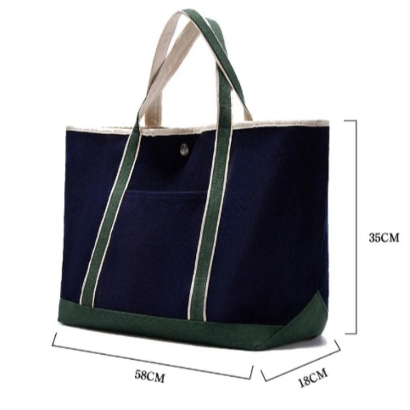 Limited Edition Indigo Handmade Plant Blue Dyeing Splicing Contrast Thick Canvas Commuting Large Capacity Handbag