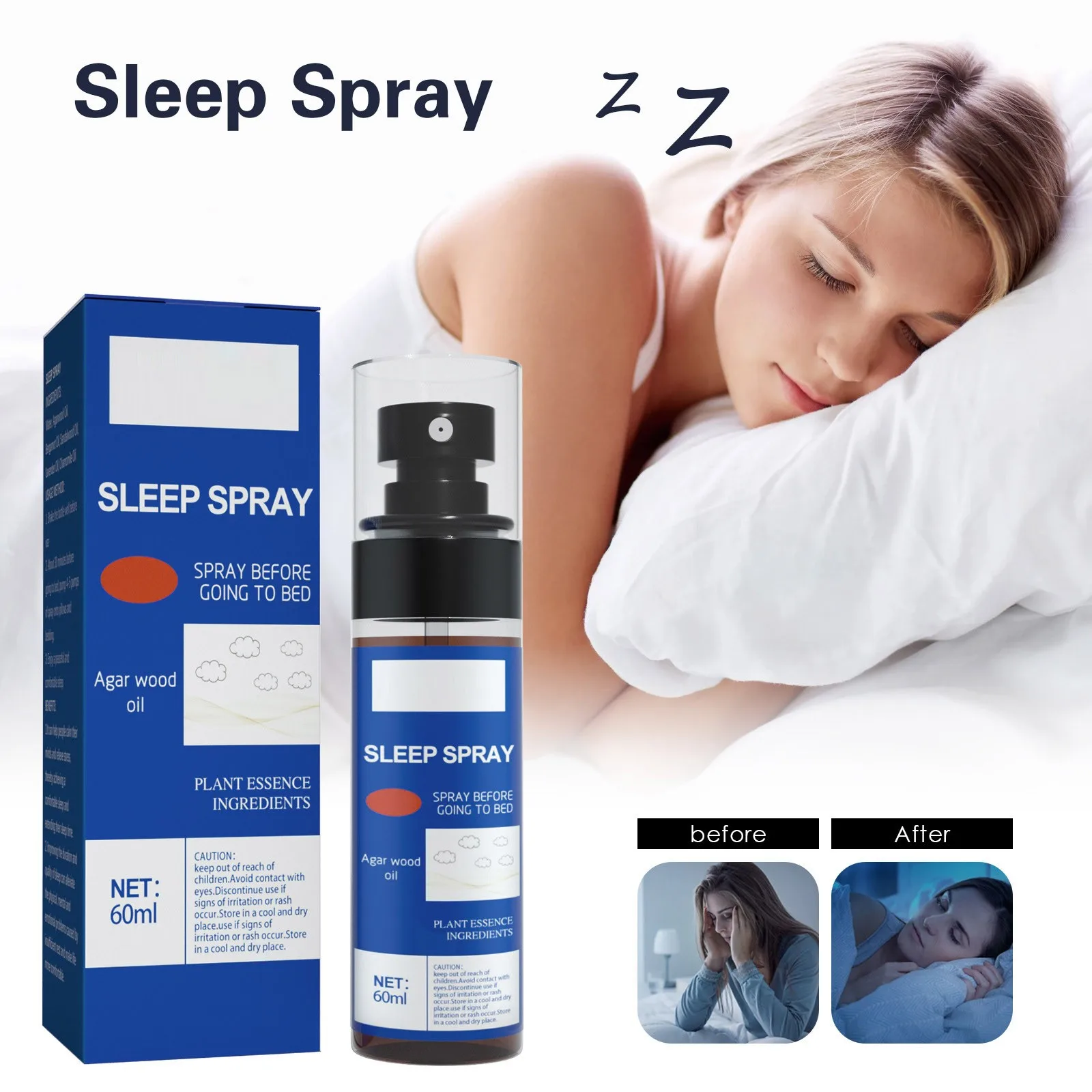 Pillow Sleep Spray Mist For Deep Sleep Stress & Anxiety Relief Lavender 60ml