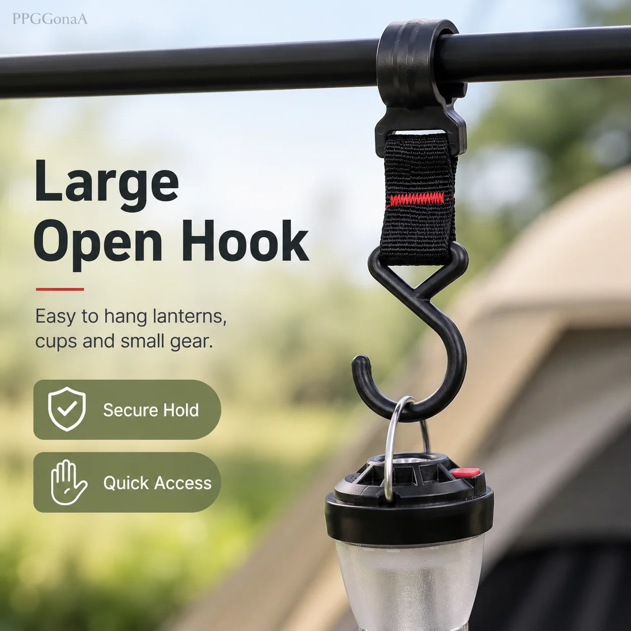 Camping Rack Hanging Hook Clip-On Storage Organizer for Lantern Cookware Cups Outdoor Tent Pole Gear Holder