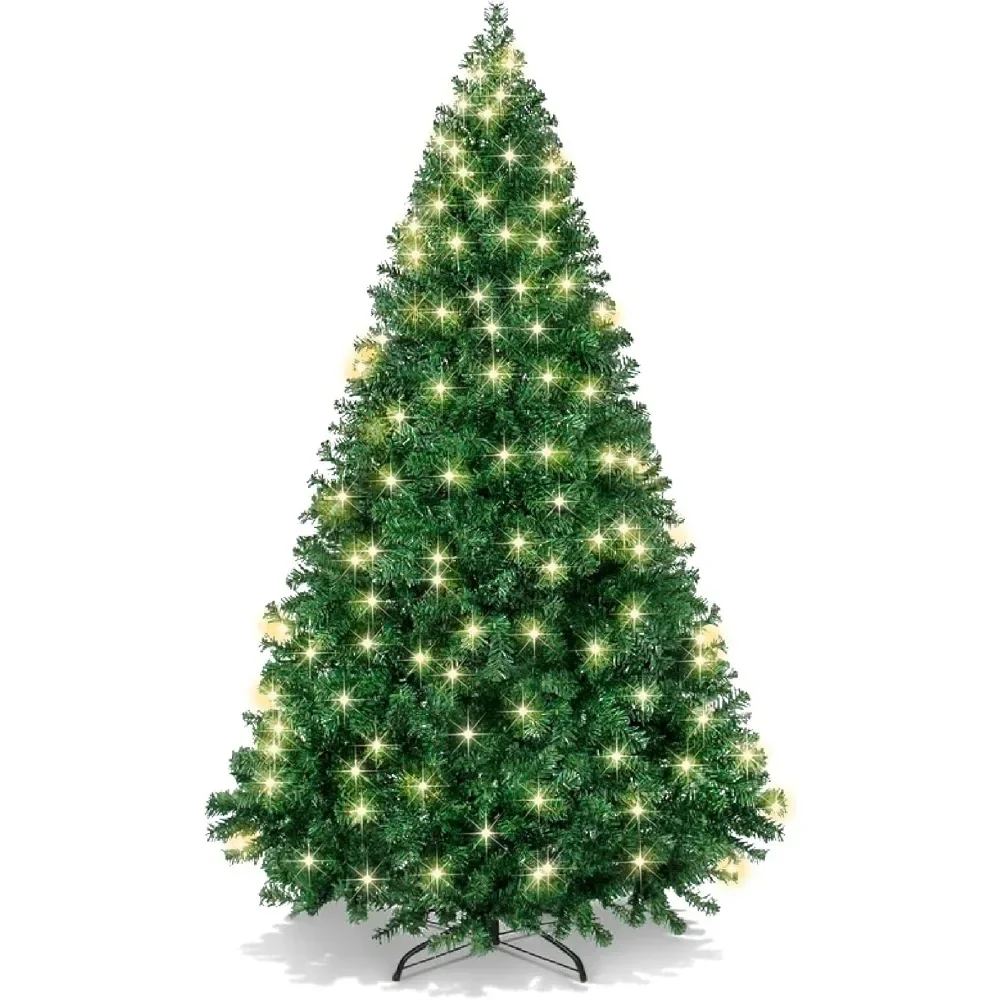 6ft Pre-Lit Premium Hinged Artificial Holiday Christmas Pine Tree for Home, Office, Party Decoration w/ 1,000 Branch Tips