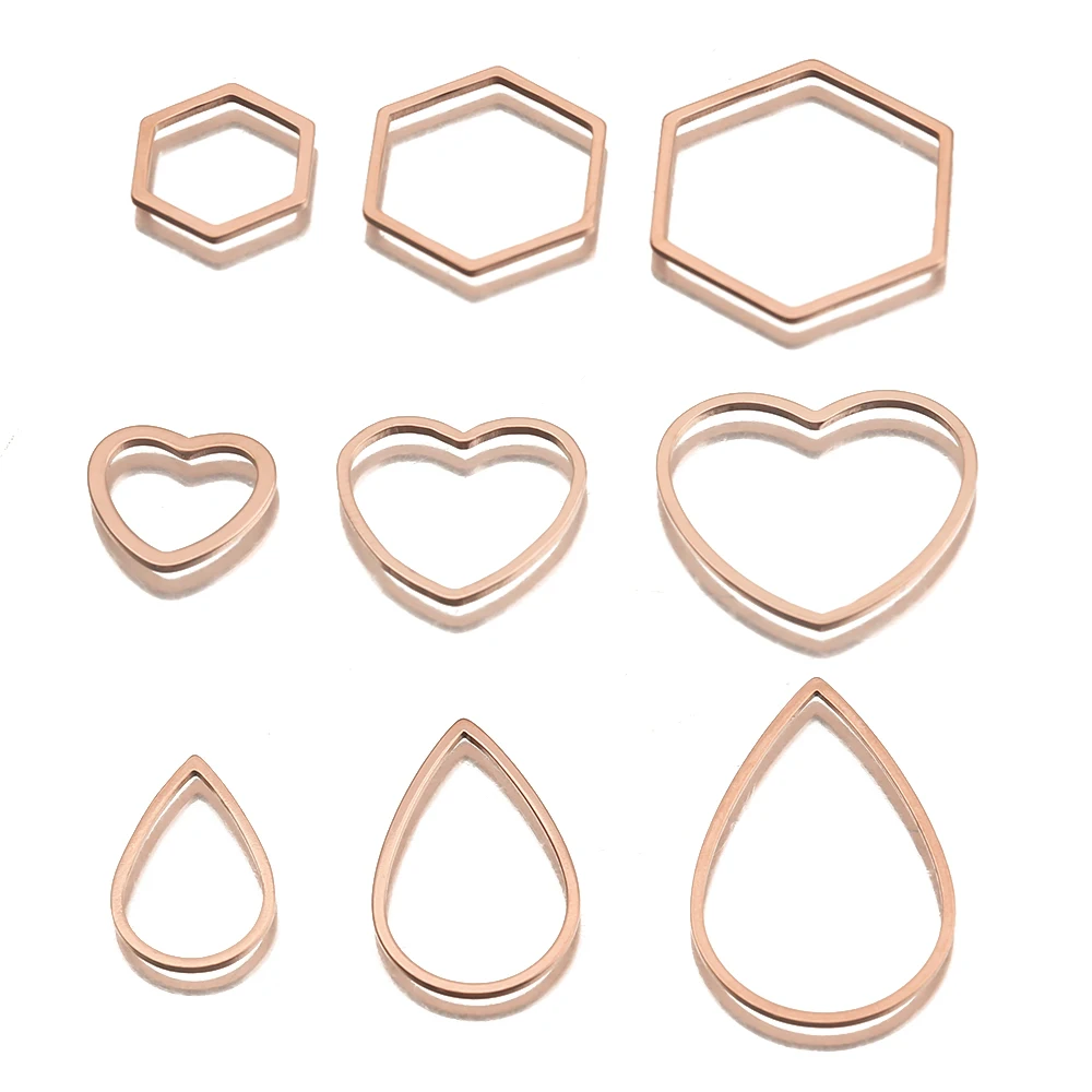 Stainless Steel Open Hexagon Teardrop Heart Bezel Connectors Charms Hollow Resin Frame Modern For DIY Earring Jewelry Making