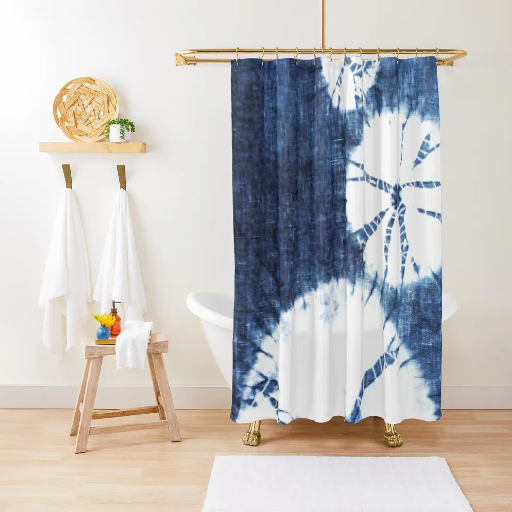 

Shibori Indigo Круги Занавеска для душа Крышка для ванны Водонепроницаемая занавеска для душа в ванной комнате