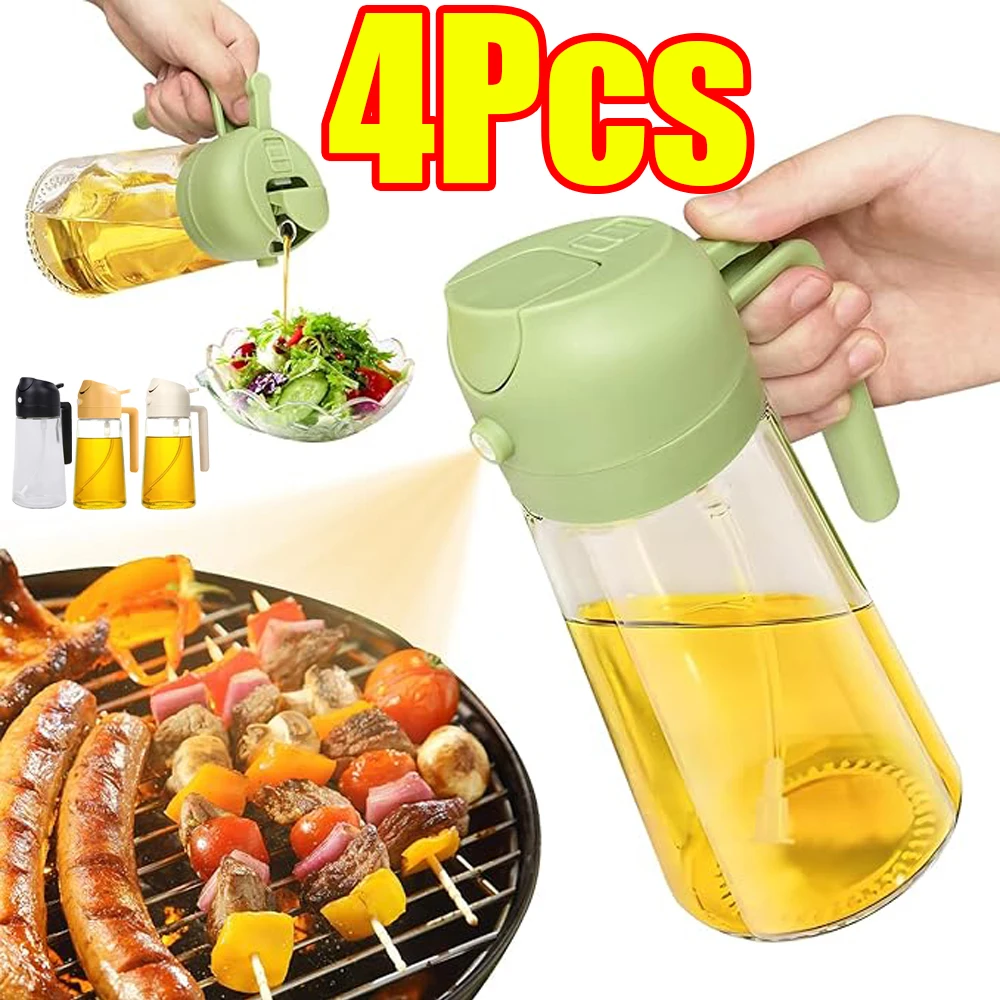 1–4 Stück 500 ml 2-in-1-Ölsprüher aus Kunststoff zum Kochen von Olivenöl, Backölspray für Küchenluftfritteuse, Backen, Salat, Grillen, Grillen
