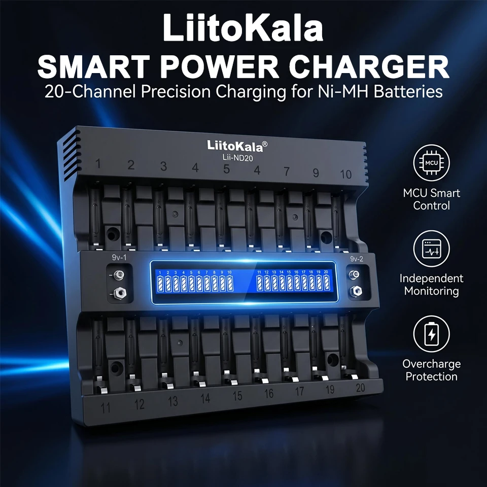

LiitoKala ND20 Family-Sized NiMH AA AAA Charger,20 Independent Channels,1.48V Output, for Toys,Remote, Game Controller Batteries