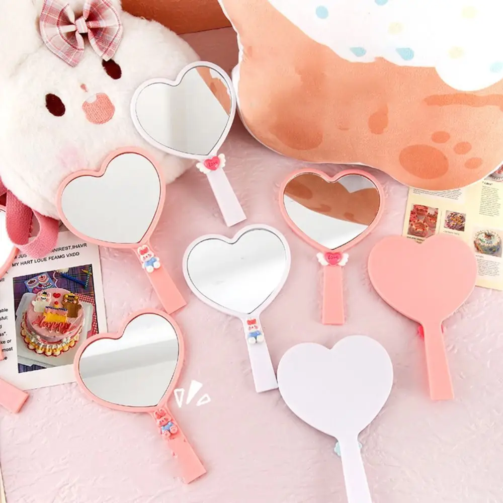 Durable Cute Love Hand Makeup Mirror Sweet Plastic Heart Shaped Vanity Mirror Handheld Eyelash Extension Compact Mirrors Travel