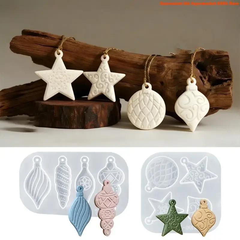 G92D Christmas Tree Ornament Mould Epoxy Resin Star Hanging Pendant Mould Nonstick Silicone Mold for Jewelry Making