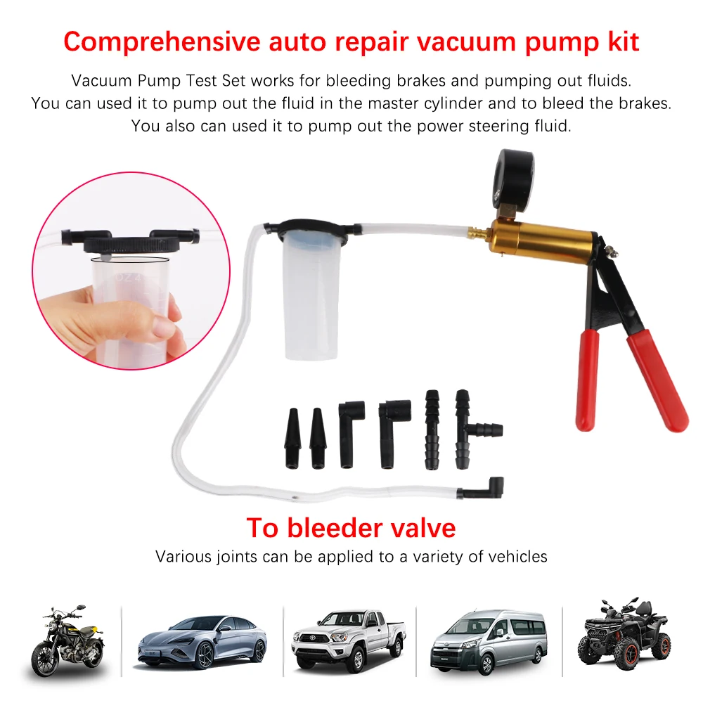 Automotive Fluid Tester Portable Repair Tools Oil Vacuum Pump Kit Car Manual Vacuum Pump Powerful Oil Suction Tool 2 in 1 Set