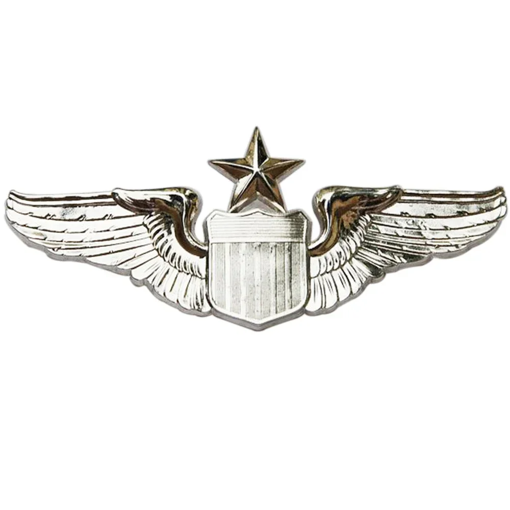 USAF U.S. AIR FORCE SENIOR PILOT AVIATOR METAL WINGS BADGE INSIGNIA PIN BROOCH SILVER