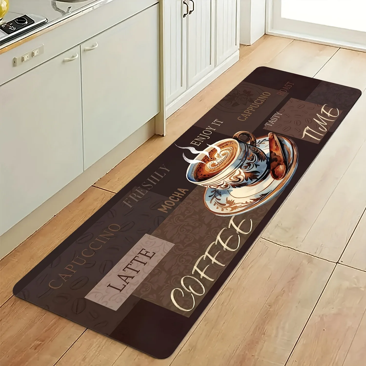

1PC Coffee Break Delight Kitchen Rug Non-Slip Door Mat Pop design Bathroom Rug Bath Mat Carpet for Home Sink Laundry Decor