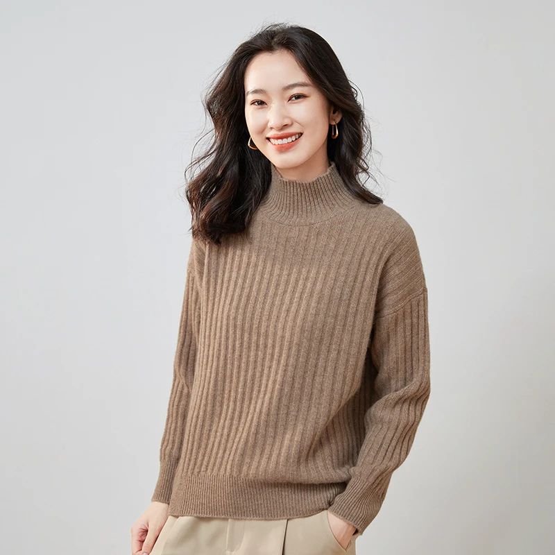 

Hot Sale 2022 Winter Women's 100% Pure Cashmere Sweater Turtleneck High Quality Soft Top Female Loose Thicken Knitted Pullover