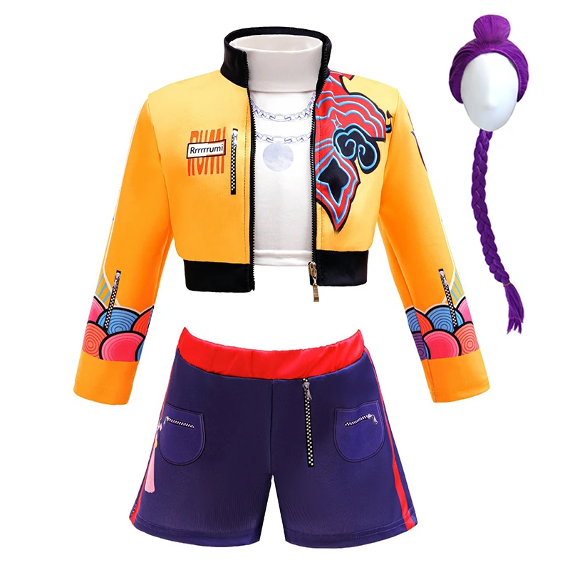 Kinder Mädchen Street-Style Fancy Cosplay-Set 3D-Gedruckte Kurze Jacke Shorts für Halloween Geburtstag Themenparty Rollenspiel-Outfit