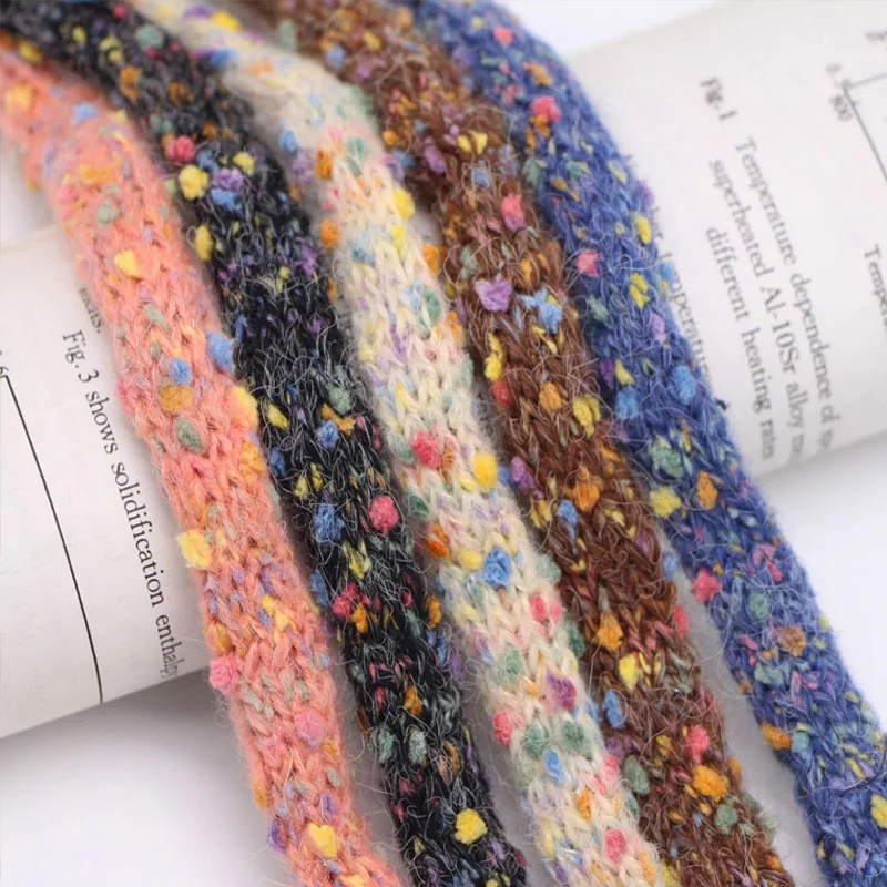 Colorful Fried Dough Twists Wool Hollow Ribbon 1cm Yarn Knitting Rope DIY Headband Clothing Accesso Sweater Hat Rope