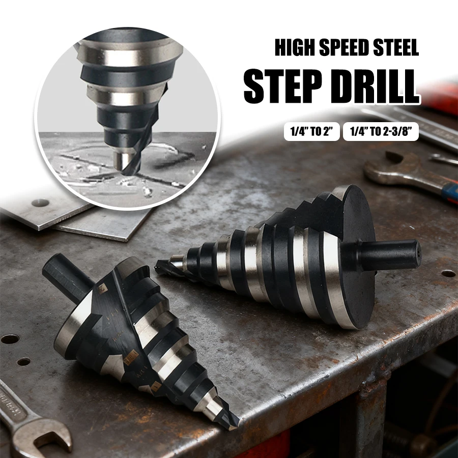 

Сверхмощное профессиональное ступенчатое сверло со спиральной канавкой, подходит для нержавеющей стали, меди, алюминия, дерева, пластика.