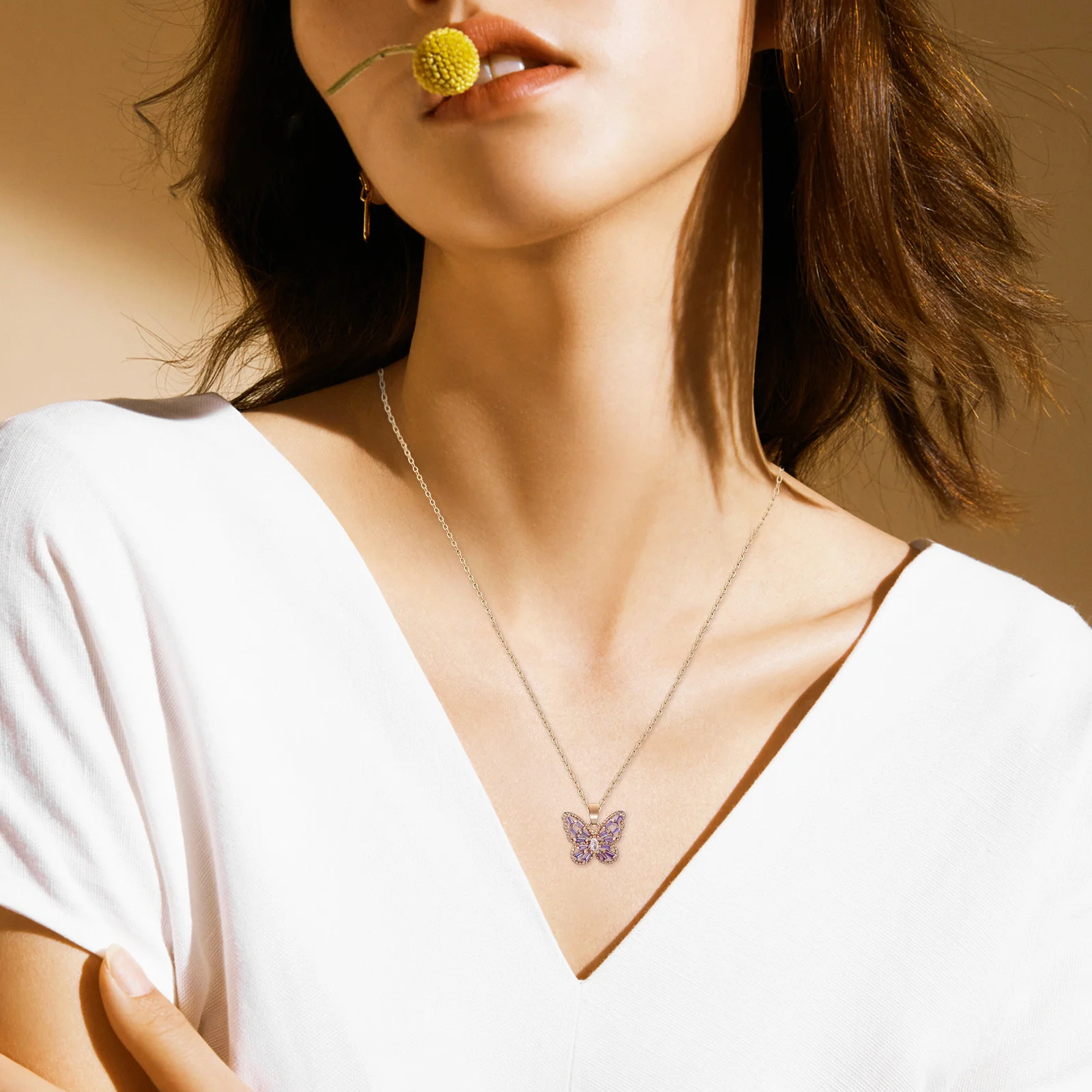 

2 Pcs Jewelry Titanium Steel Butterfly Necklace for Women Choker Jewellery Pendant Accessories Chain Big Woman