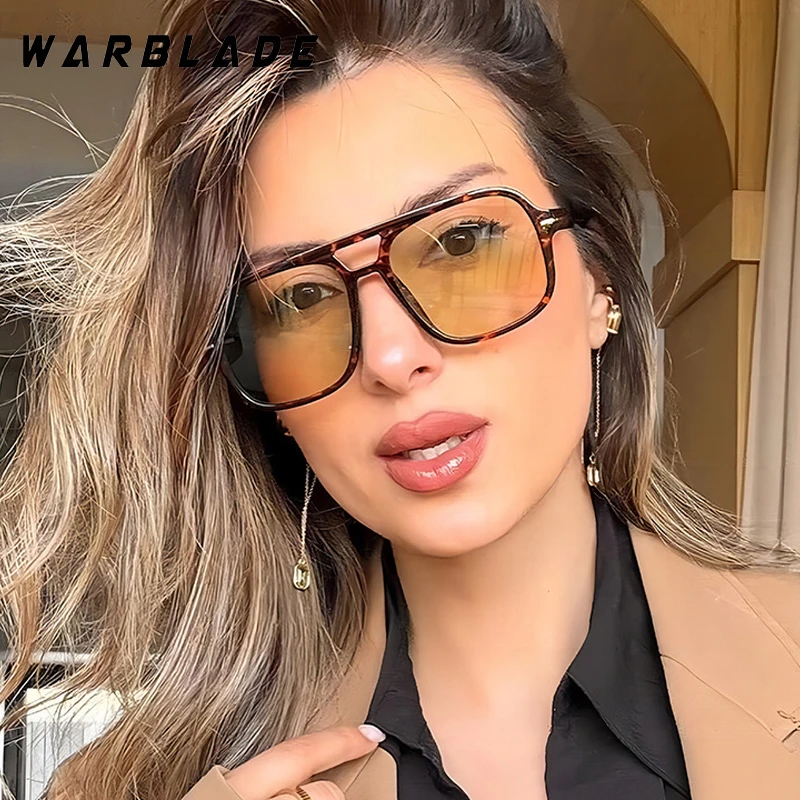 

Women Sunglasses Vintage Double Bridge New Luxury Brand Square Sun Glasses Men Women Fashion Trendy Travel Driving Shades UV400