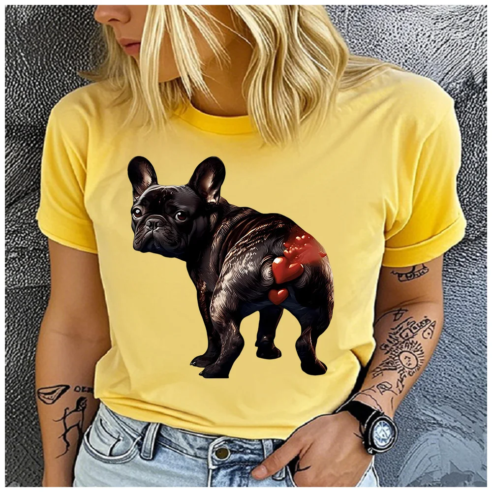 Cotton 100% French Bulldog Red Heart Butt Print T Shirt Women Funny Frenchie Puppy Casual Daily Basic Short Sleeve Top