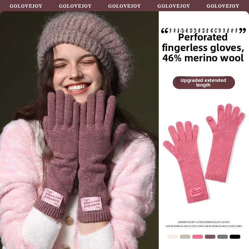 Korean Style Extra Long Knitted Gloves 46 Percent Wool Womens Warm Touchscreen Knit For Autumn Winter Daily Shopping Students