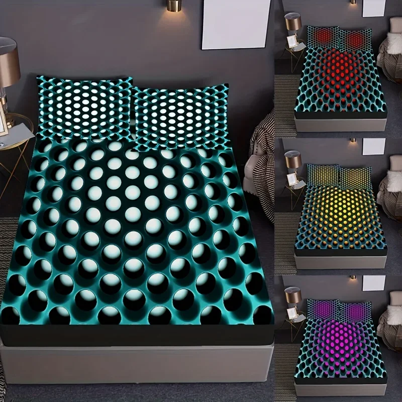 

Fitted Sheet Set 3D Cellular Lattice Print Soft Comfortable Bedding Set For Bedroom Guest Room (1* Fitted Sheet+2*Pillowcases)