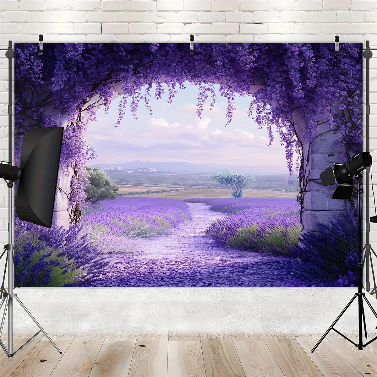 Decorative Lavender Field Mural Wallpaper Backdrop Nature Archway Boho Wall Decal Art Polyester Tapestry Print