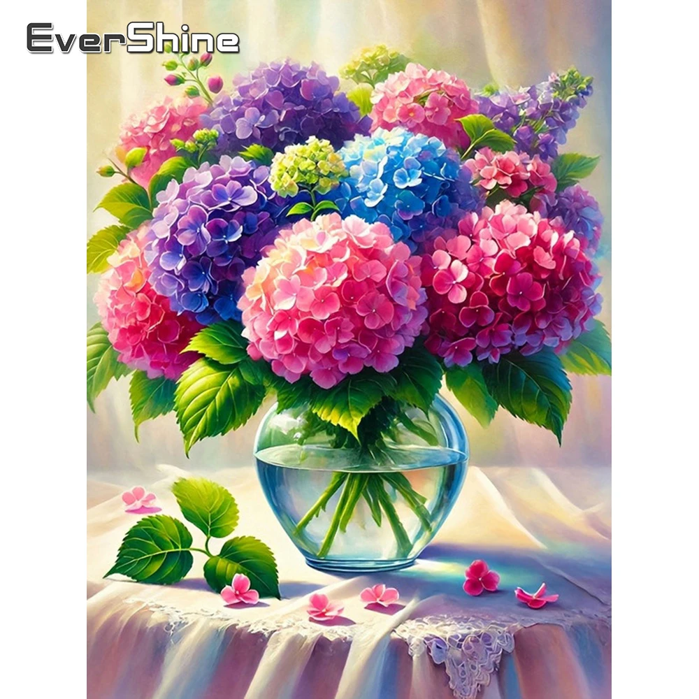 Evershine Kreuzstich-Sets, Blumenstoff, Stickerei, Hortensien, Bild, Handarbeit, Neuheiten, Dekor für Zuhause