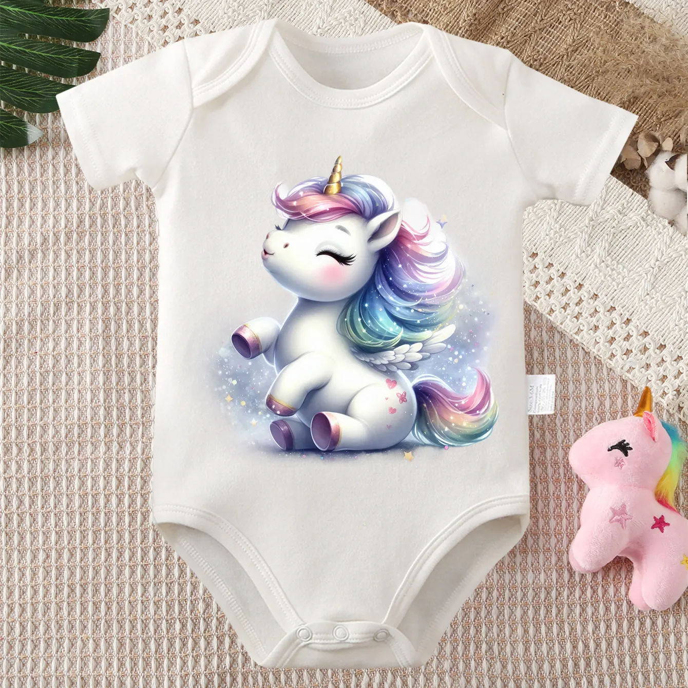 

Красочный комбинезон-боди из чистого хлопка с принтом единорога для новорожденных от 0 до 12 месяцев