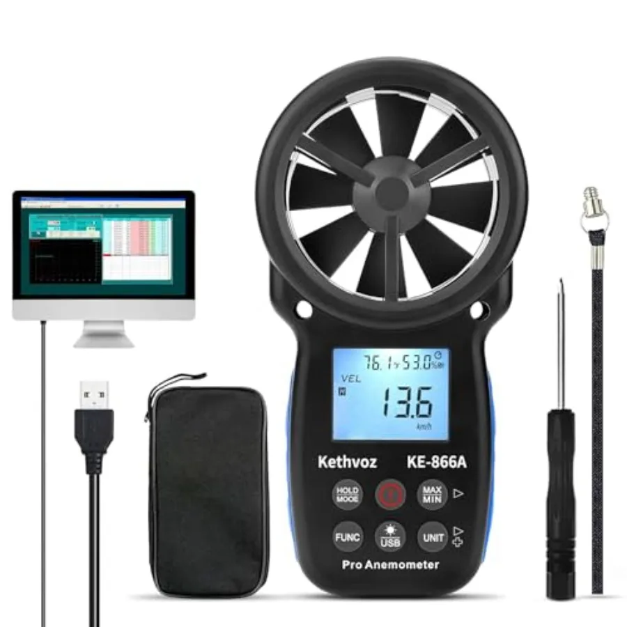 

Handheld Anemometer CFM Meter HVAC Airflow Meter Measure Wind Speed Airflow Monitor Humidity Temperature for Dust Collector AC