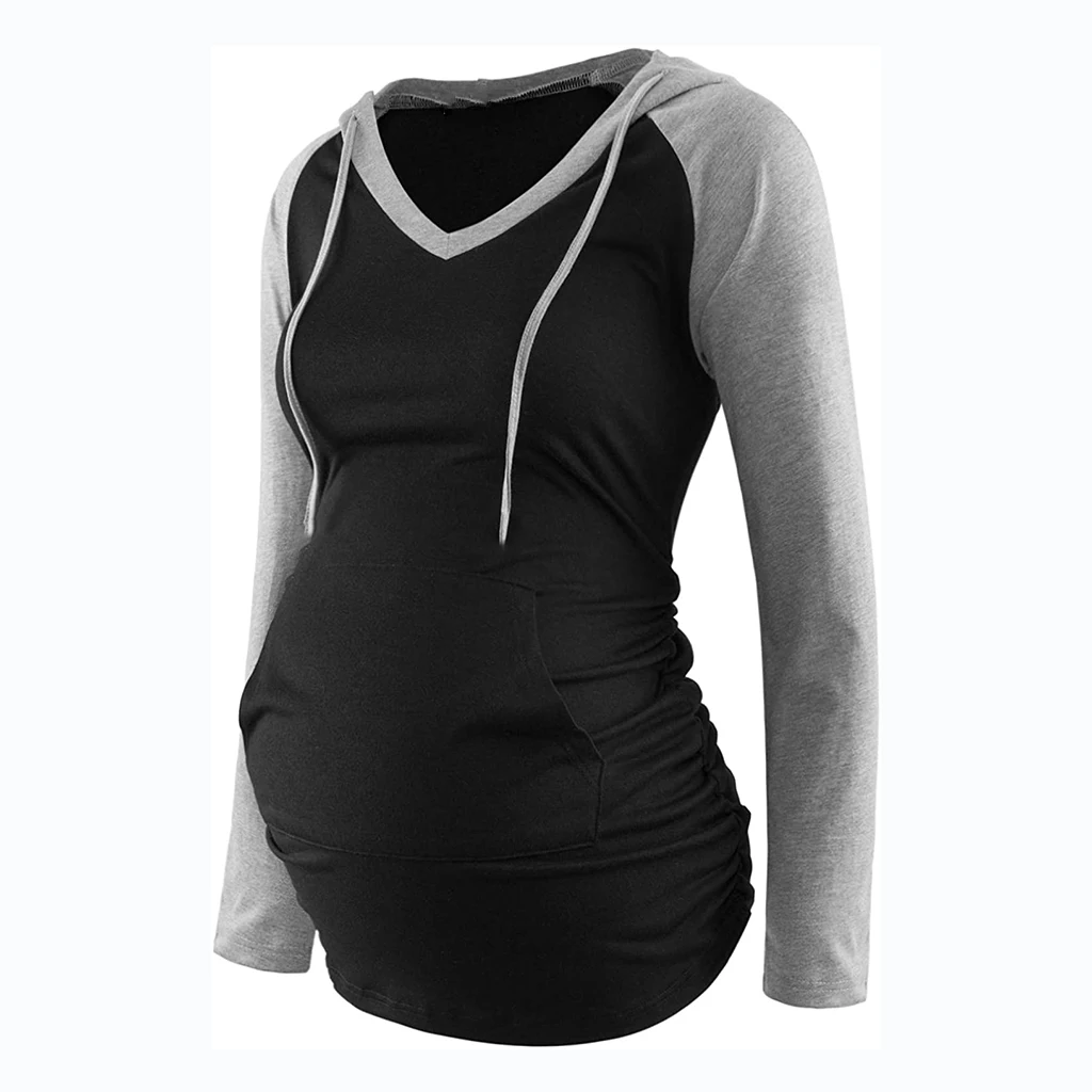 Frauen Mutterschaft Hoodies Gestreiften Druck Langarm V-ausschnitt Hoodie Sweatshirts Top Mama Schwangere Pflege Herbst Und Winter Kleidung – Detail 8