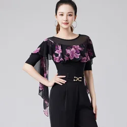 New Latin Dance Latin Dance Tops Modern Dance Female Waltz Samba Dance Performance Jumpsuit Line Dance Practice Clothes XH531