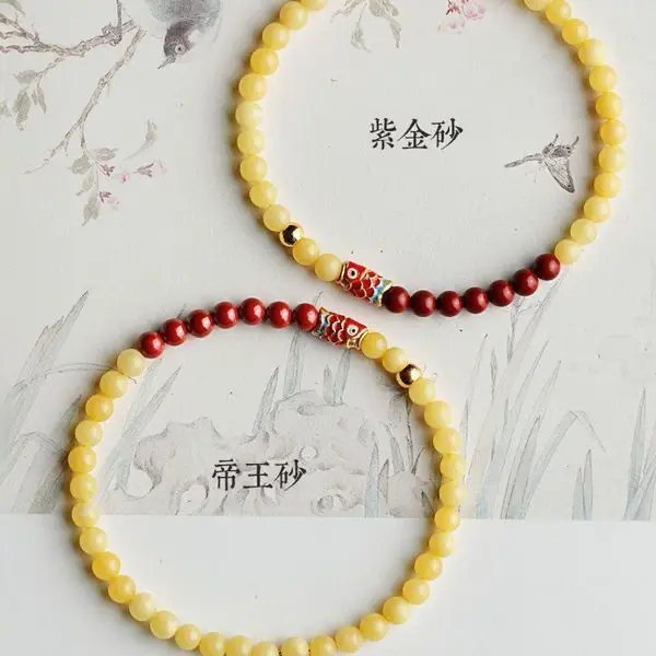 Natural Russian Material Full Honey Full Wax Purple Gold Sand Imperial Bracelet Koi Gold Women's Amber Cinnabar HandString Money