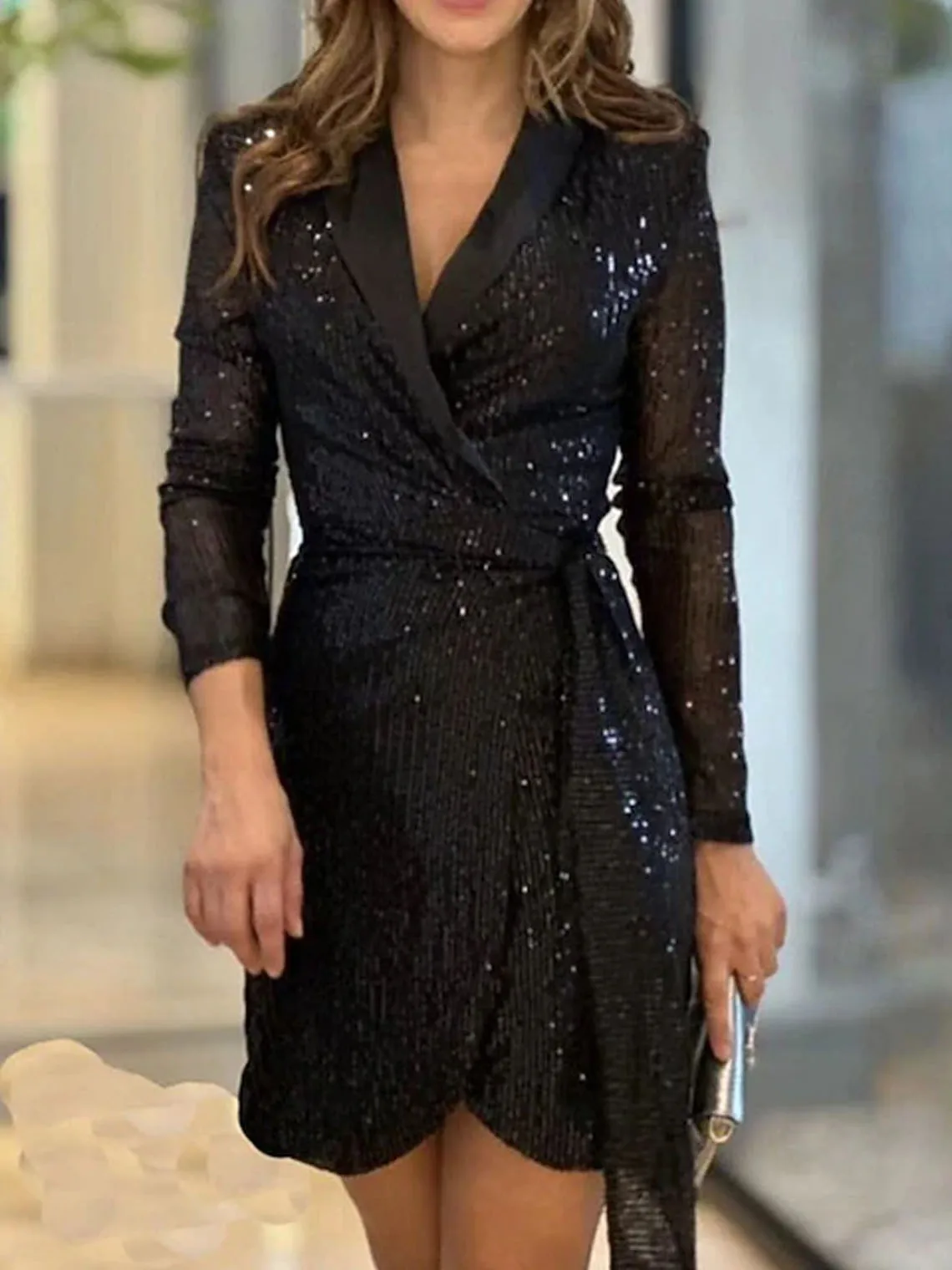 

Модное современное коктейльное вечернее платье-футляр, мини-платье с блестками и v-образным вырезом, длинными рукавами и поясом, вечернее платье для выпускного вечера 2025 года, бесплатно по индивидуальному заказу