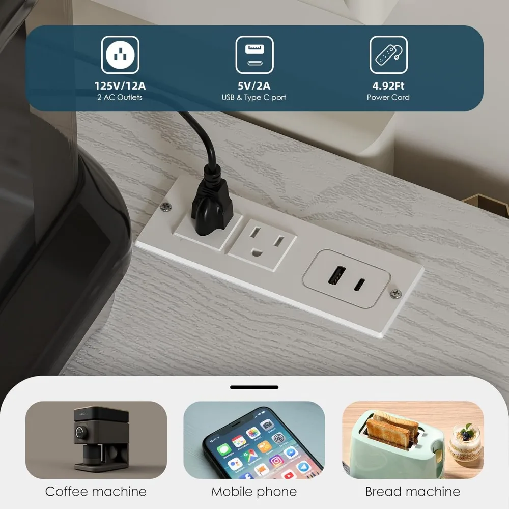 ANCTOR خزانة بوفيه جانبية حديثة مع خزانة بار النبيذ للتخزين رفوف مخرج طاقة مدمجة أبواب زجاجية خزانة جانبية للمطبخ B