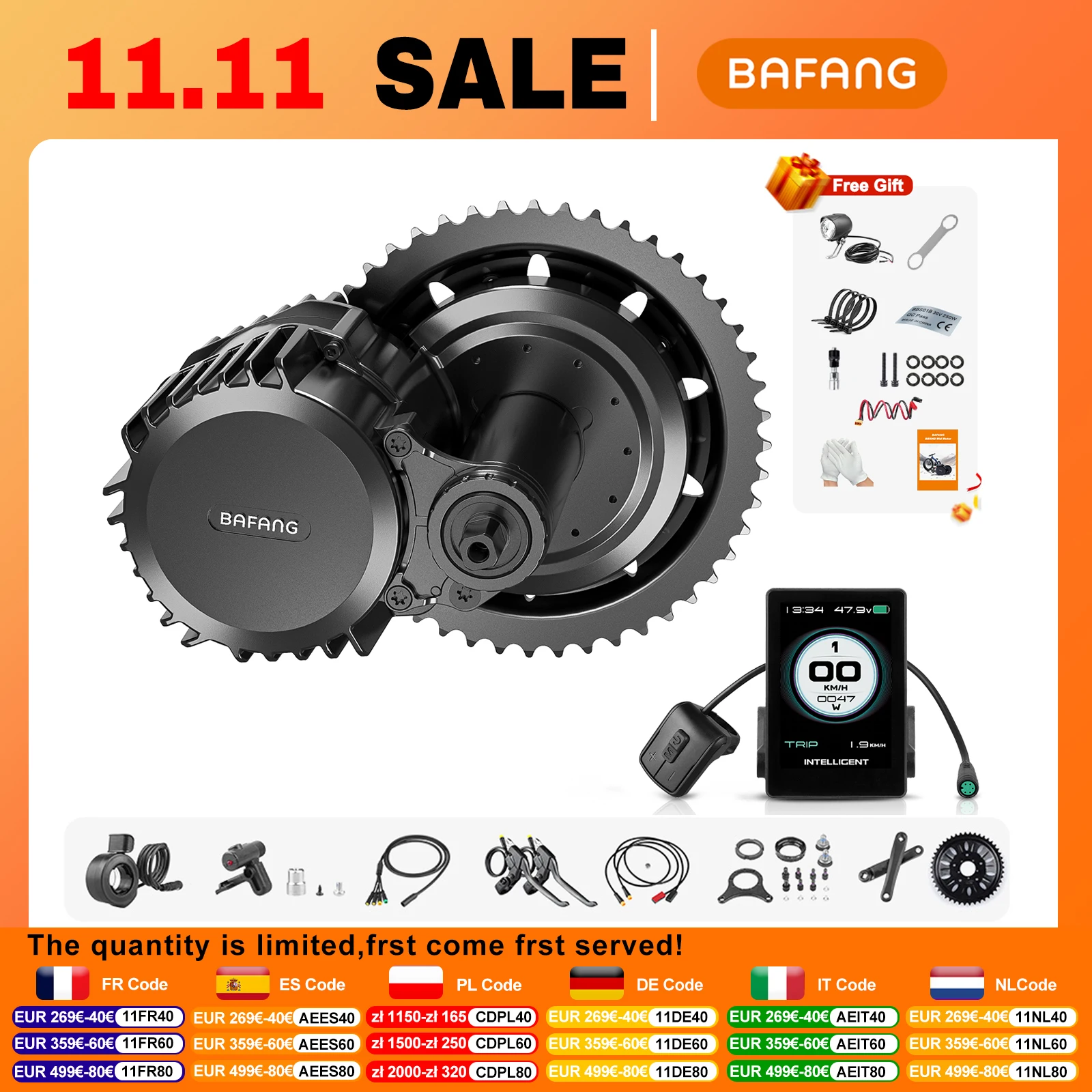 BAFANG  750W Motor Kit BBS02B Electrical Bike Mid Motor Drive Conversion Kits Ebike Engine 500C LCD Display For 68-73MM Size