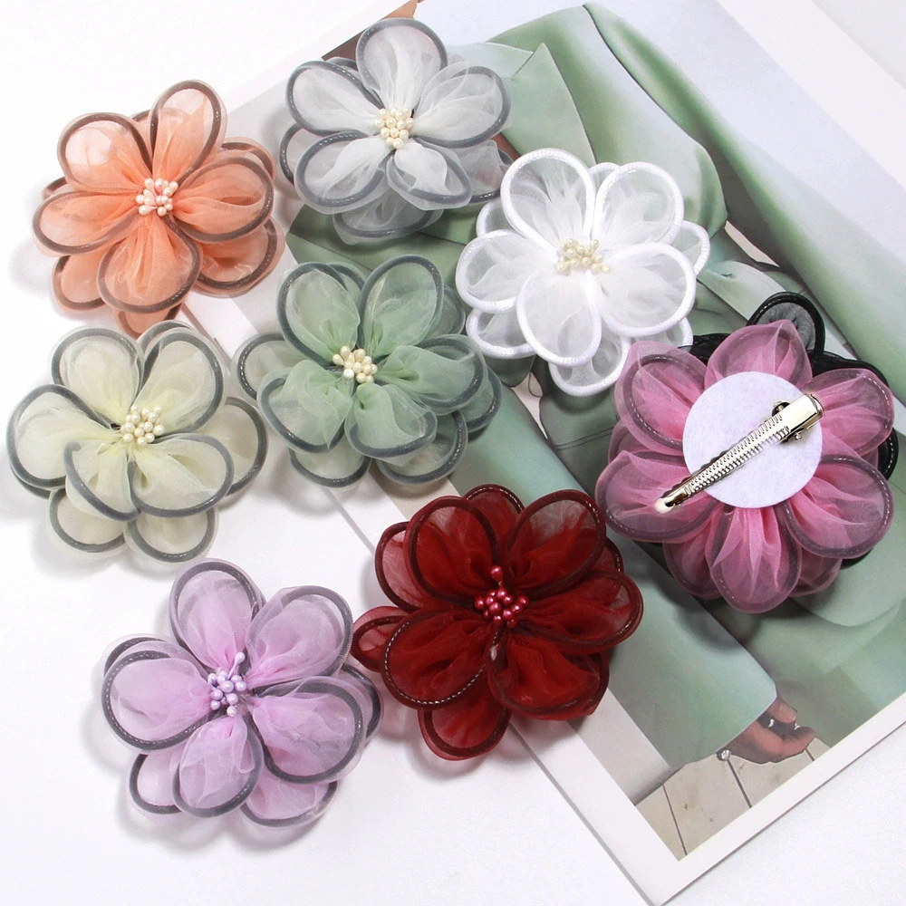 

10pcs Chiffon Flower Hair Clip Girls Hair Acccessories Seaside Headwear Hair Flower Children Headwear Baby Floral Kids Hairpin