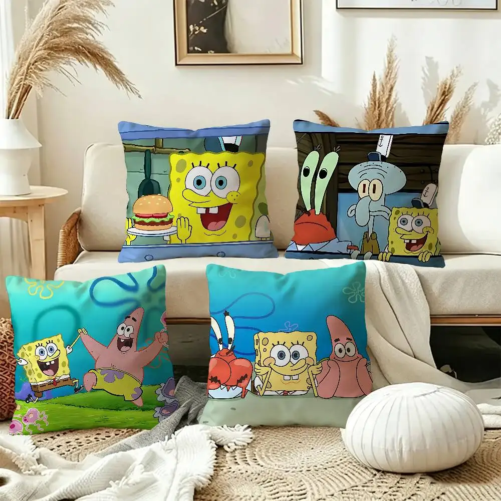 Anime S-SpongeBobes Cute Pillow Cushion Cover Pillowcase Living Room Sofa Home Decor Customized