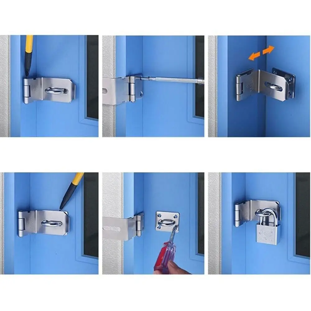 Stainless Steel Padlock Clasp Gate Hasp Staple Door 90 Degrees Latches Lock Shed Latch Household Burglar-proof Hardware