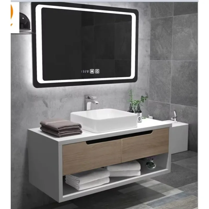 

Solid wood single sink high quality bathroom cabinet, mirror bathroom vanity cabinet with sink