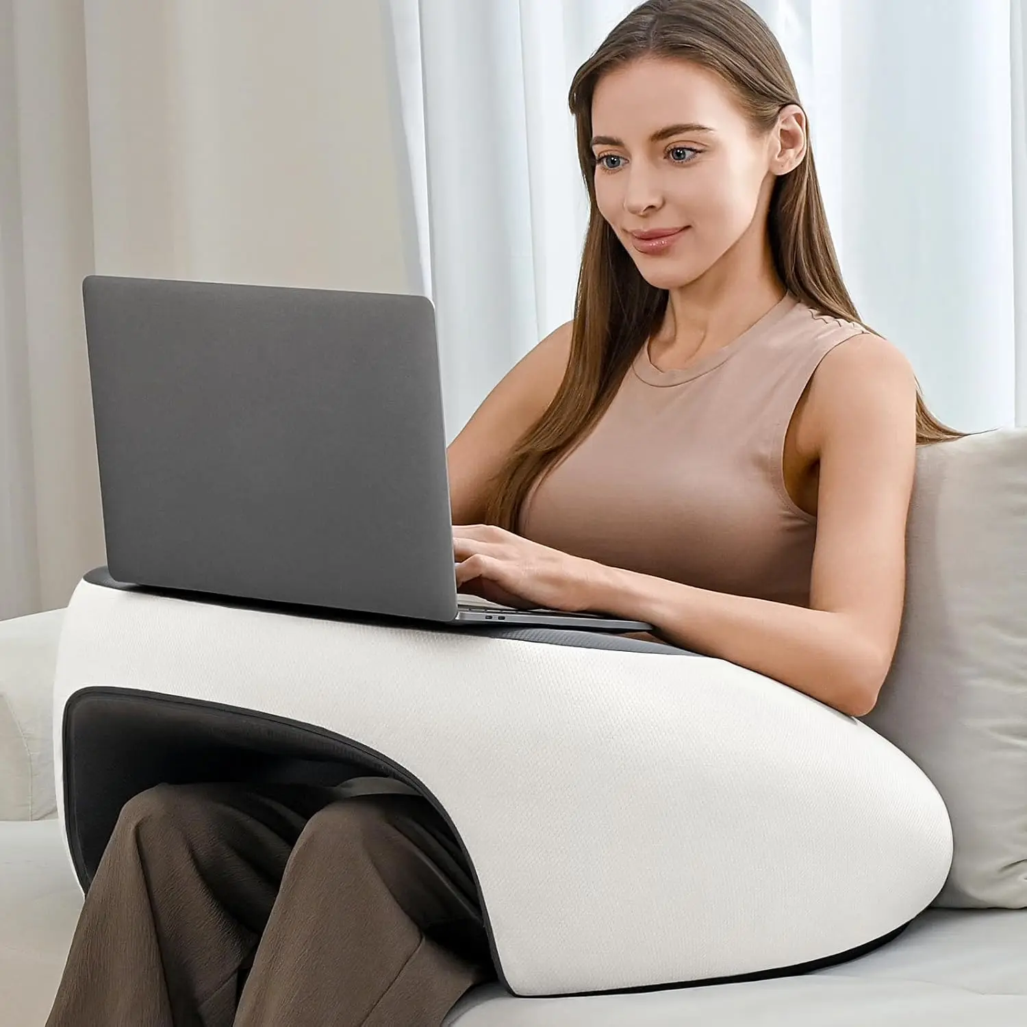 Reading pillow, adult lap pillow, gaming pillow, made of memory foam, supports the arms, suitable for work and play (white).