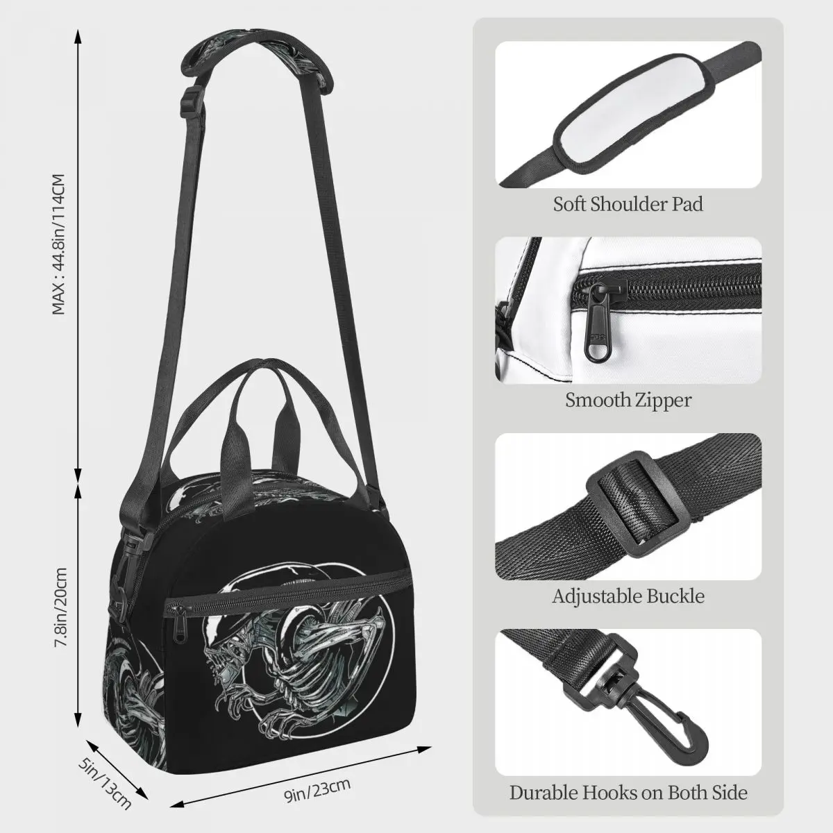 Xenomorph Alien Lunch Bags Insulated Bento Box Waterproof Lunch Tote Picnic Bags Cooler Bag for Woman Children