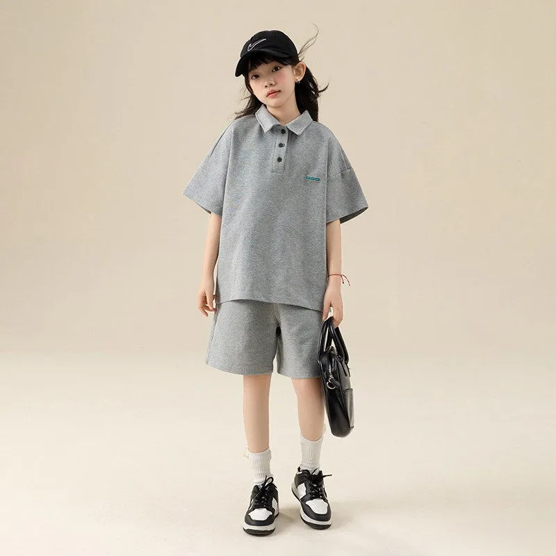 Girls' Summer Sportswear Set Fashionable And Stylish Streetwear for Middle-Aged And Adult Children Comfortable Bombin Outfit