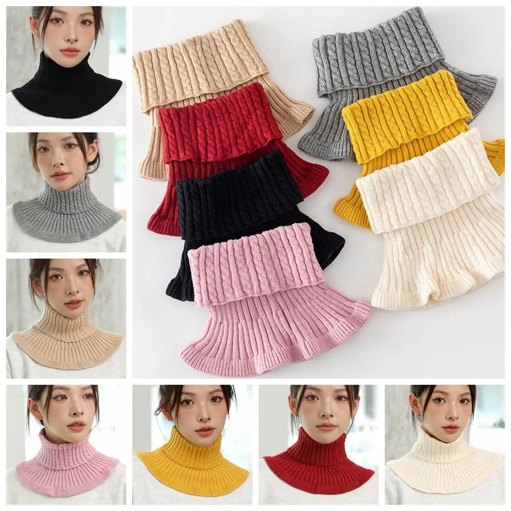 

All-match Ribbed Turtleneck Fake Collar Warm Scarf Solid Color Wraps Knitted Bib Wool Scarves Korean Style Wool Scarf Student